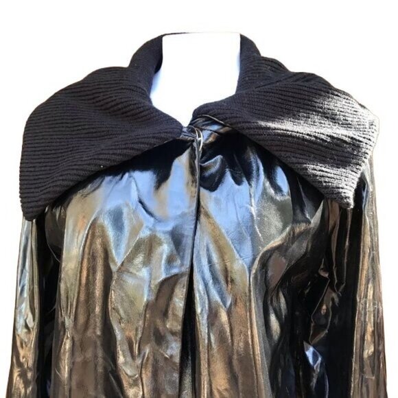 Vintage Anne Klein Black Vegan Leather Overcoat Single Button Jacket Size S - Picture 4 of 8